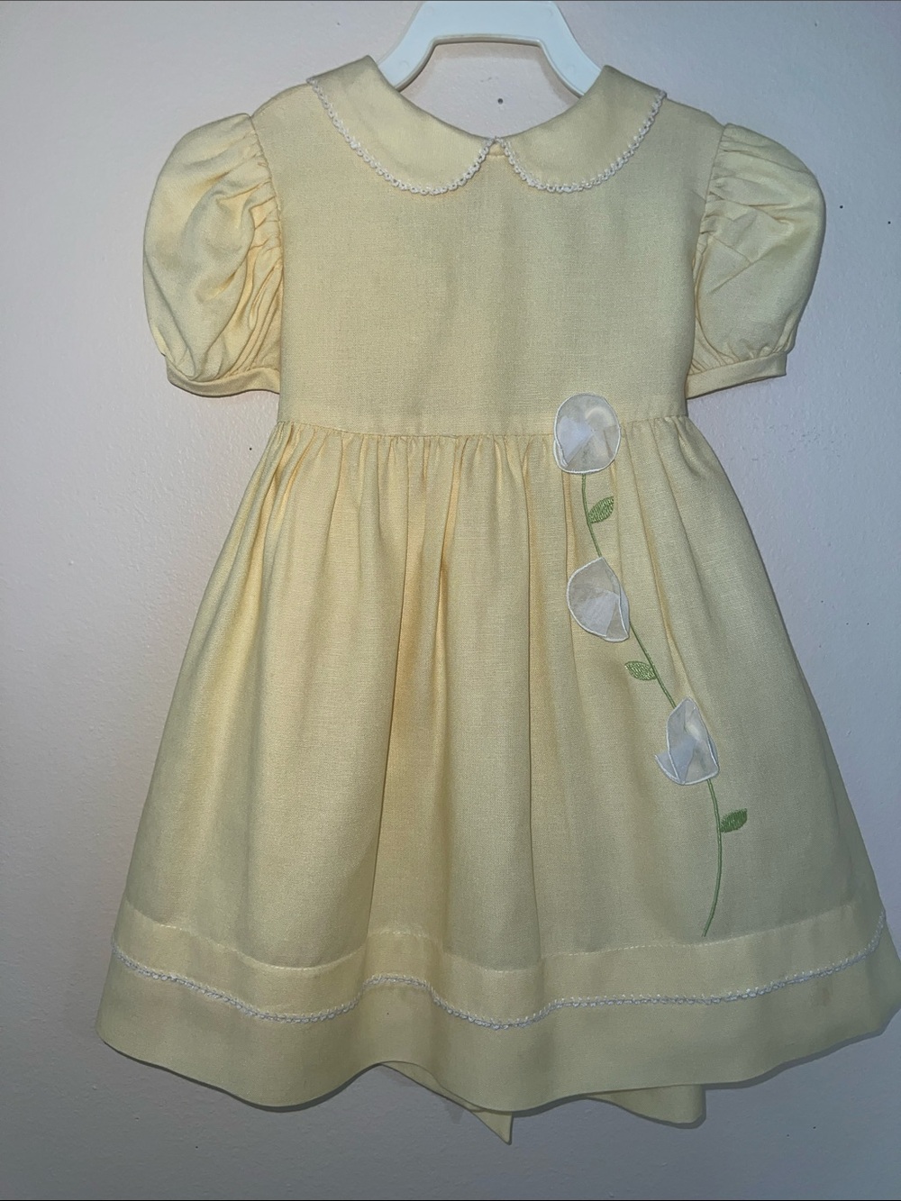 Florence Eiseman Pale Yellow Dress with Applique Blossoms